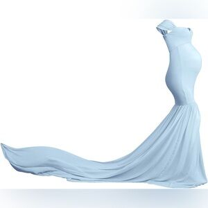 Maternity Off-Shoulder Light Blue Flowing Gown